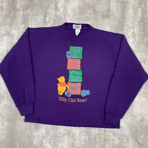 Vintage Winnie The Pooh Sweatshirt Womens Large Purple Disney Cartoon Honey 90s